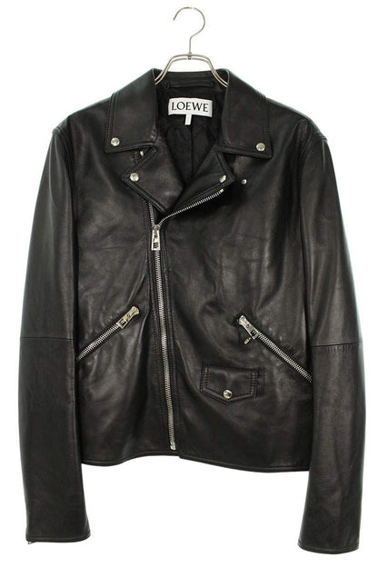 LOEWE Cowhide Double Biker Leather Jacket Black Size M