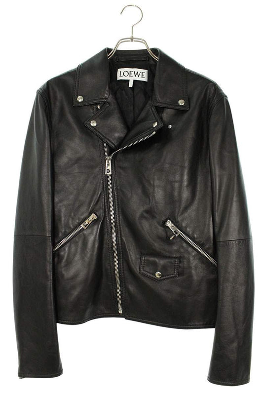 LOEWE Cowhide Double Biker Leather Jacket Black Size M