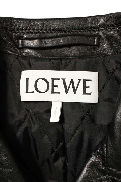 LOEWE Cowhide Double Biker Leather Jacket Black Size M