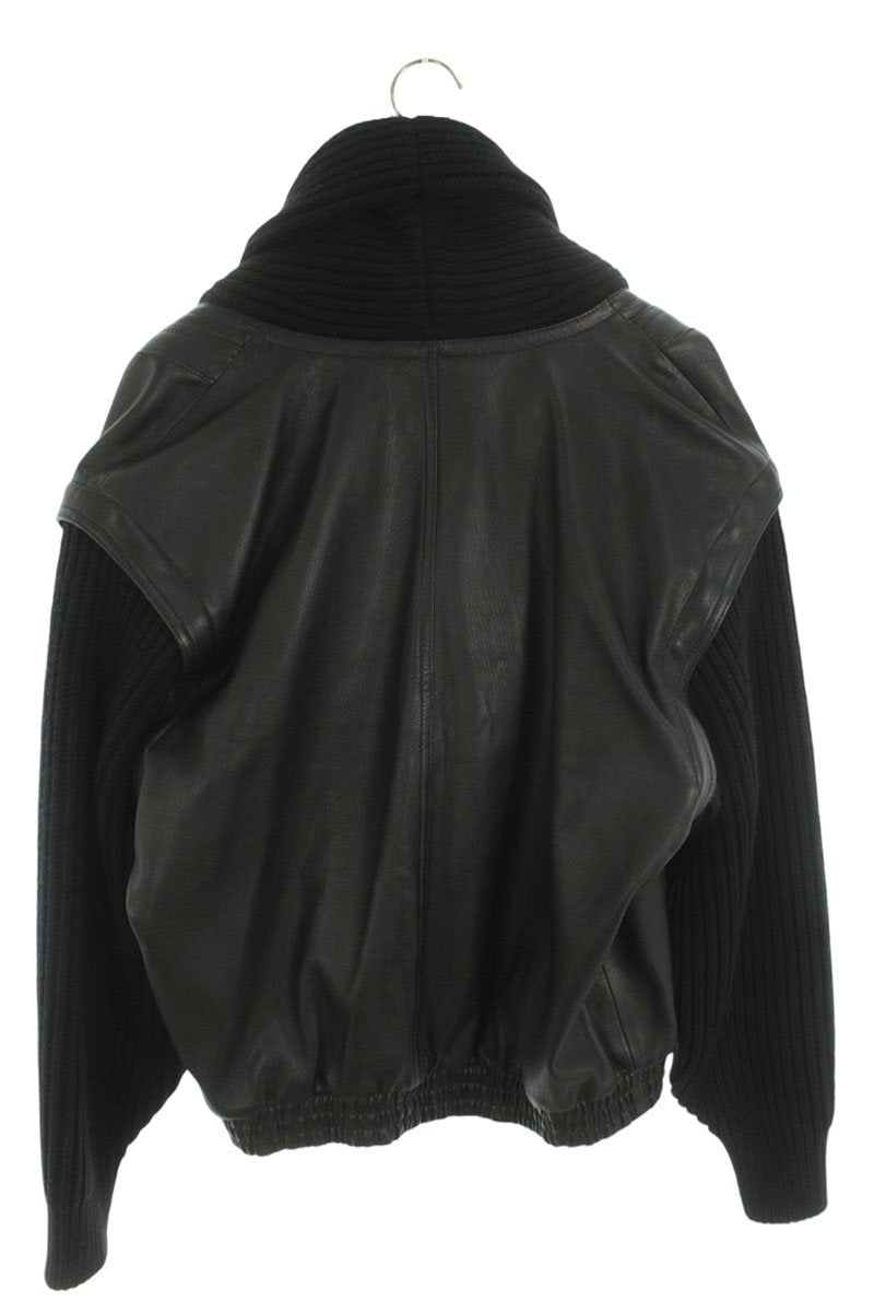 SAINT LAURENT PARIS Shawl Neck Knit Panel Leather Size XL