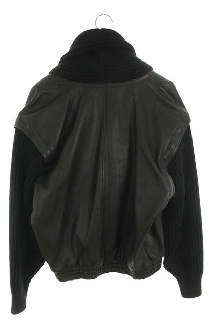 SAINT LAURENT PARIS Shawl Neck Knit Panel Leather Size XL