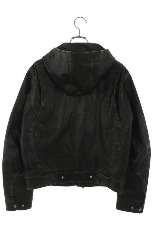 DIOR 24SS Vintage Hooded Zip-Up Leather Jkt Brown Size S