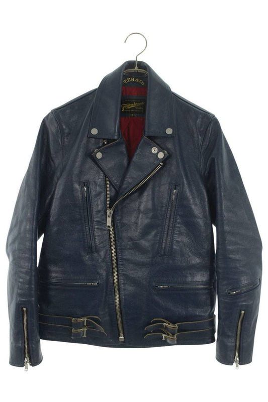 FINDERS KEEPERS Blue Horsehide Double Riders Jacket Size S