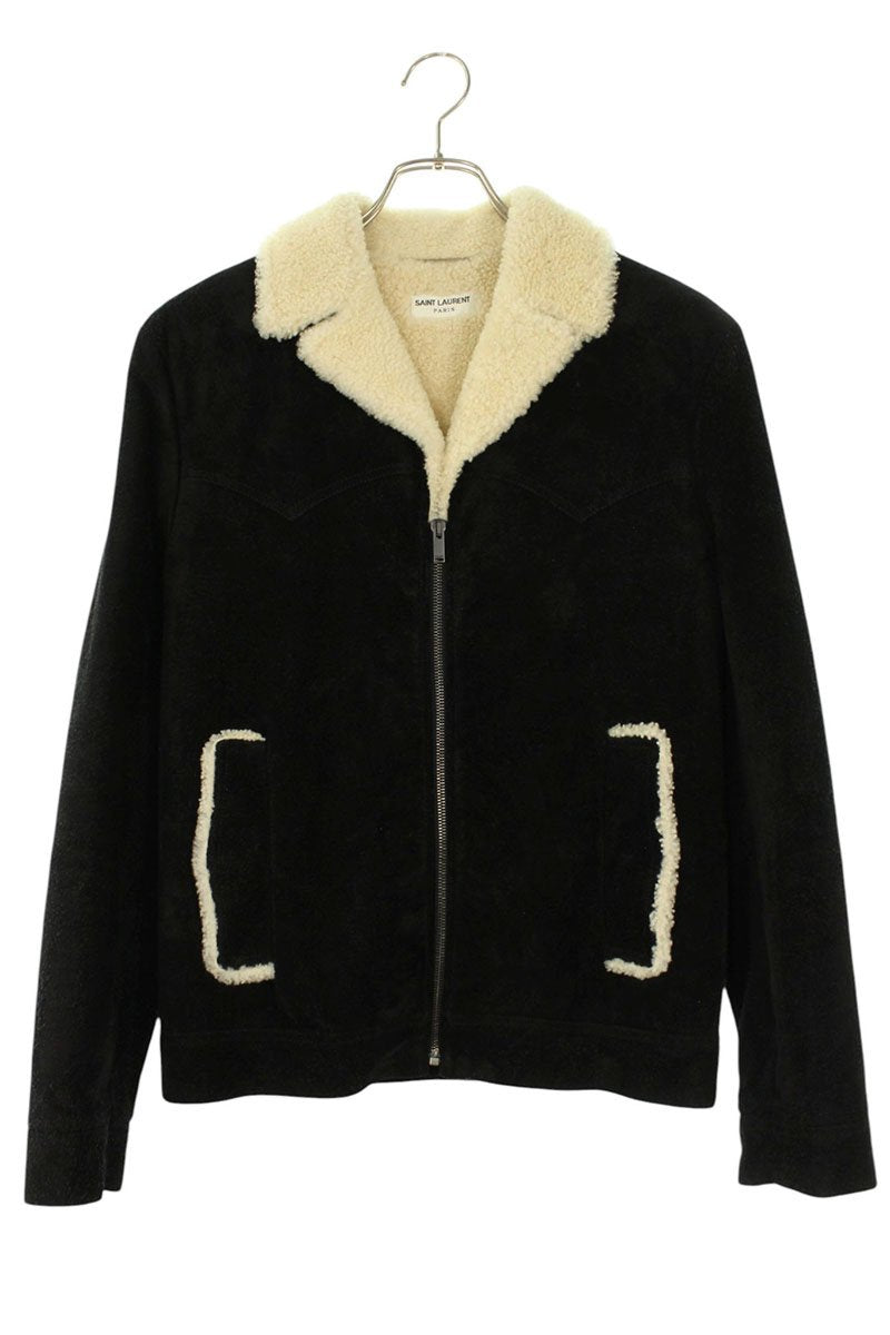 SAINT LAURENT PARIS Zip Boa Shearling Leather Jacket Size S