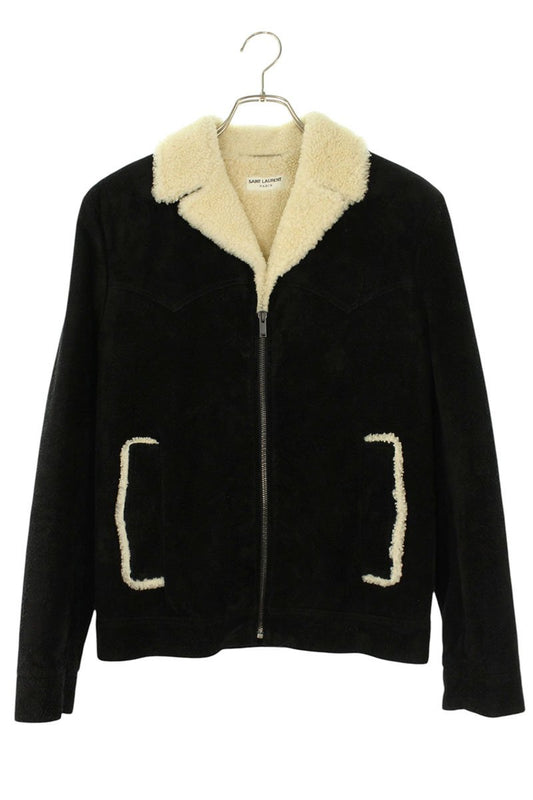 SAINT LAURENT PARIS Zip Boa Shearling Leather Jacket Size S