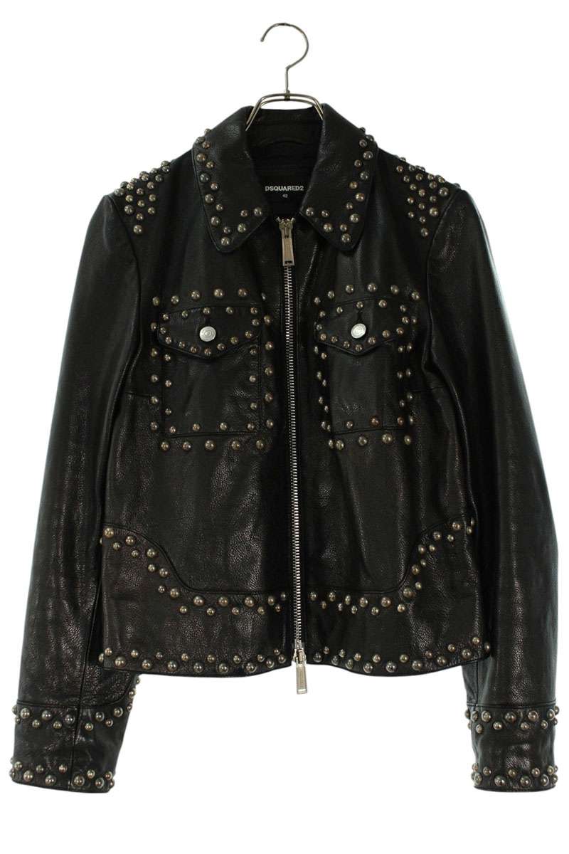 DSQUARED Black Cowhide Double Zip Studded Leather Size XS