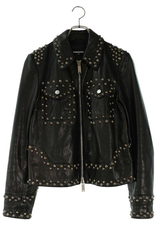 DSQUARED Black Cowhide Double Zip Studded Leather Size XS