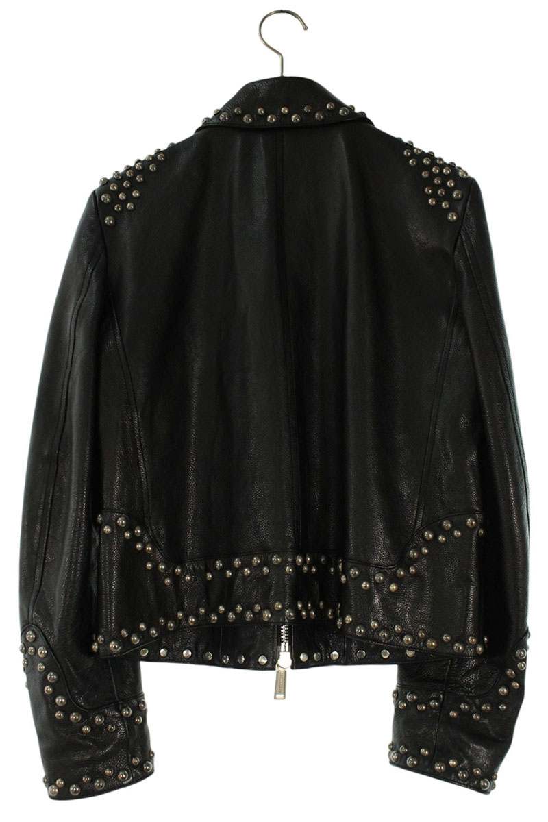 DSQUARED Black Cowhide Double Zip Studded Leather Size XS