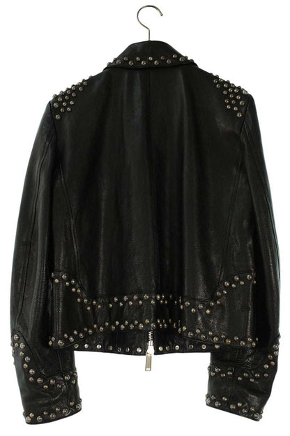 DSQUARED Black Cowhide Double Zip Studded Leather Size XS