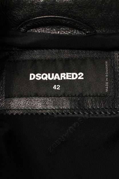 DSQUARED Black Cowhide Double Zip Studded Leather Size XS