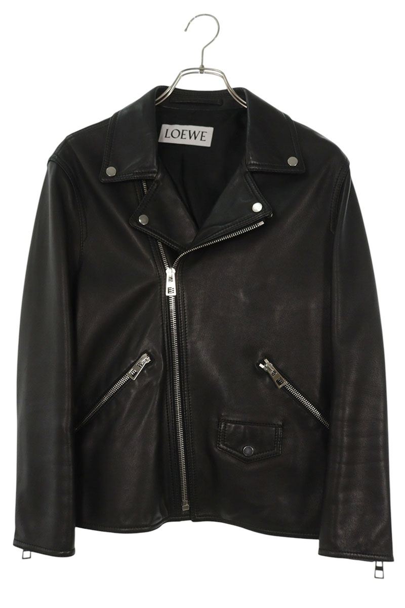 LOEWE Black Lambskin Double Riders Leather Jacket Size S