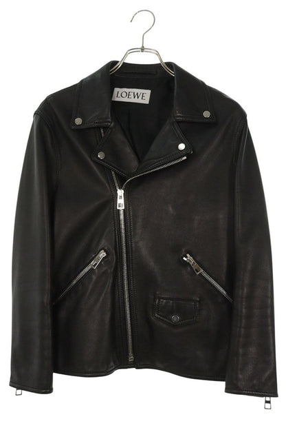 LOEWE Black Lambskin Double Riders Leather Jacket Size S