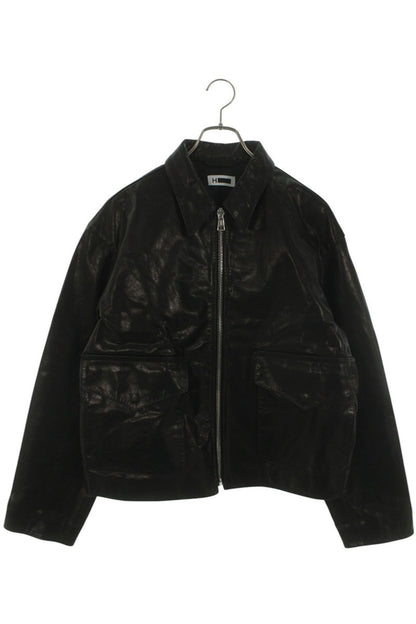H BEAUTY Black Cowhide Zip-Up Leather Jacket Size M