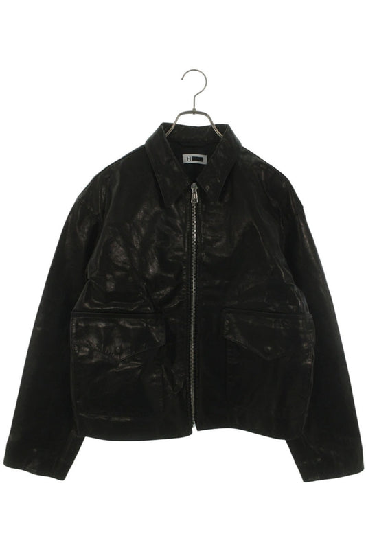 H BEAUTY Black Cowhide Zip-Up Leather Jacket Size M