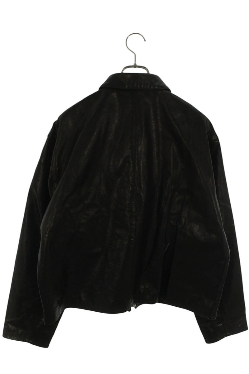 H BEAUTY Black Cowhide Zip-Up Leather Jacket Size M