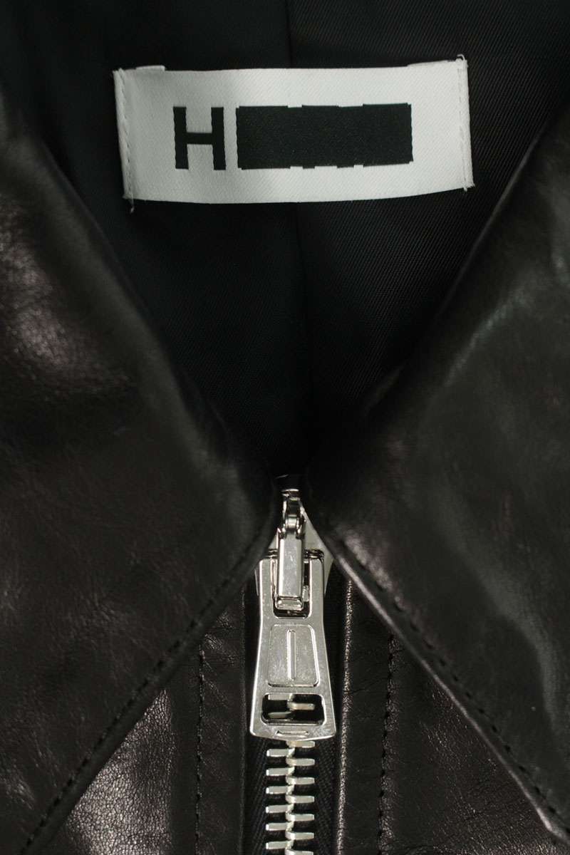 H BEAUTY Black Cowhide Zip-Up Leather Jacket Size M