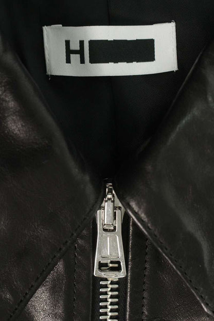 H BEAUTY Black Cowhide Zip-Up Leather Jacket Size M