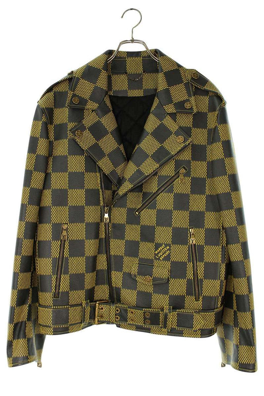 LOUISVUITTON 24SS Damier Double Rider Leather Jacket Size L