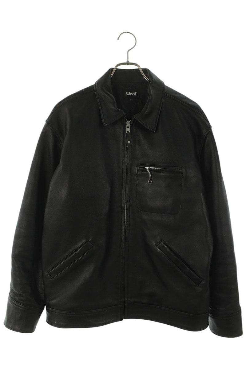 schott Black Lambskin Leather Trucker Jacket Size M