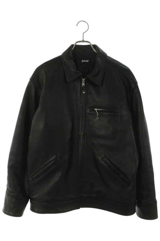 schott Black Lambskin Leather Trucker Jacket Size M