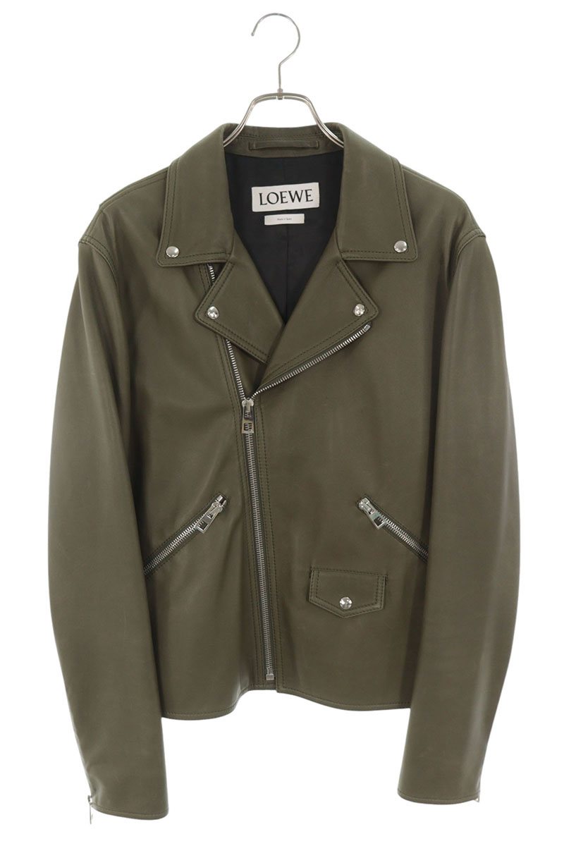 LOEWE 17SS Lamb Leather Double Rider Jacket Size 52