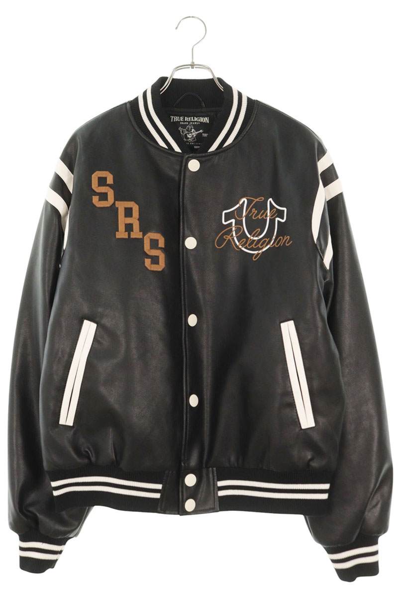 TRUE RELIGION Faux Leather Varsity Jacket Black Size M