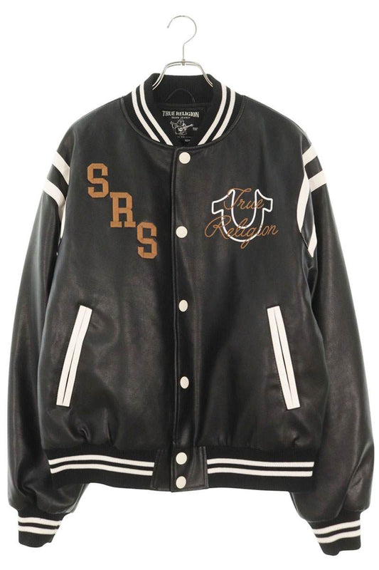 TRUE RELIGION Faux Leather Varsity Jacket Black Size M