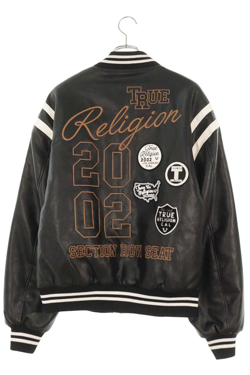 TRUE RELIGION Faux Leather Varsity Jacket Black Size M