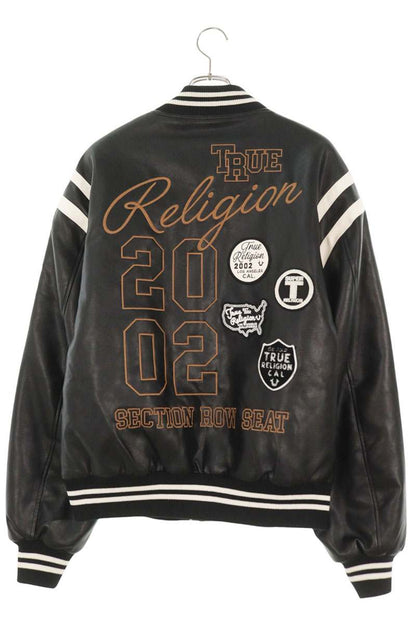 TRUE RELIGION Faux Leather Varsity Jacket Black Size M