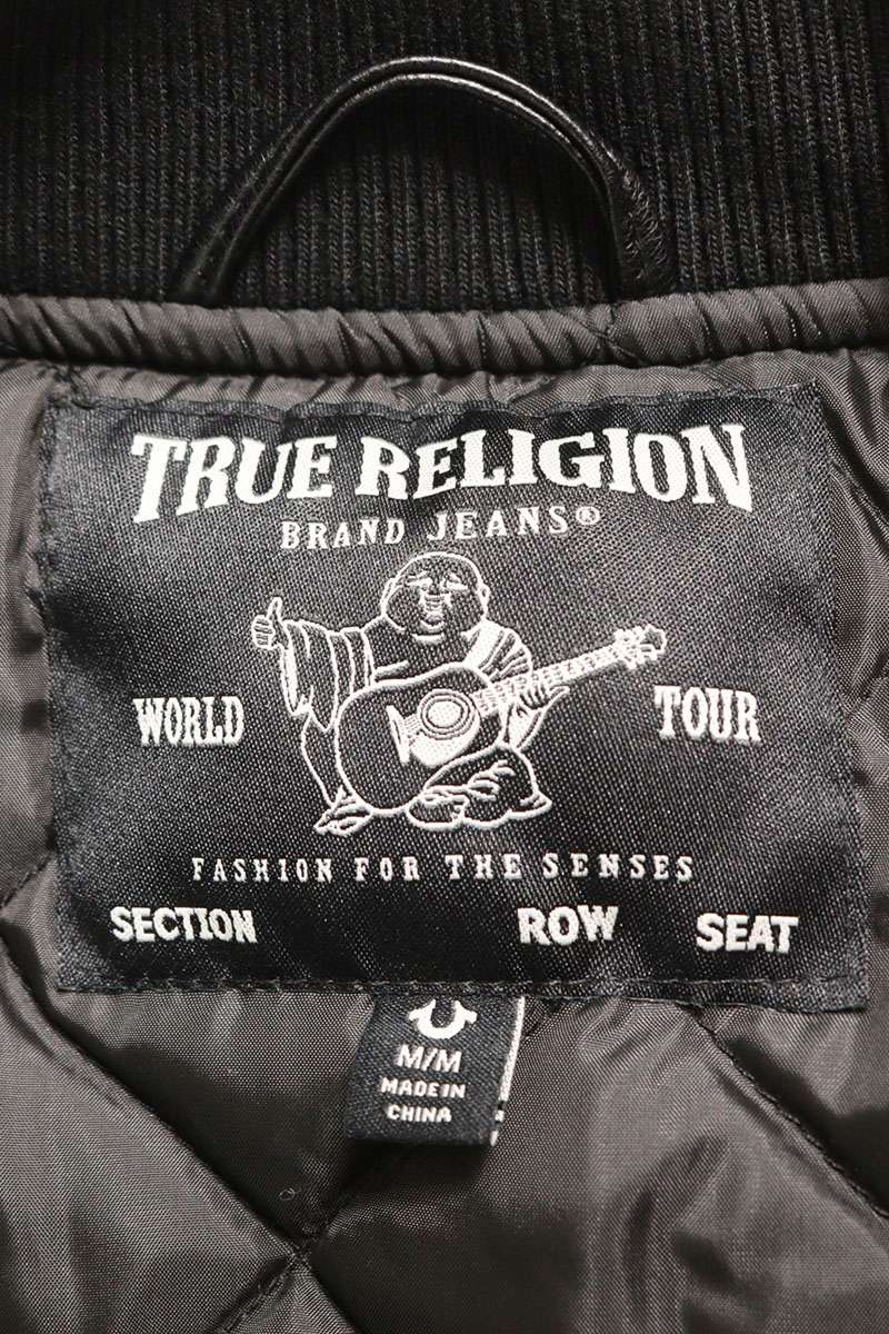 TRUE RELIGION Faux Leather Varsity Jacket Black Size M