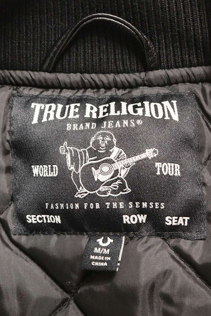 TRUE RELIGION Faux Leather Varsity Jacket Black Size M