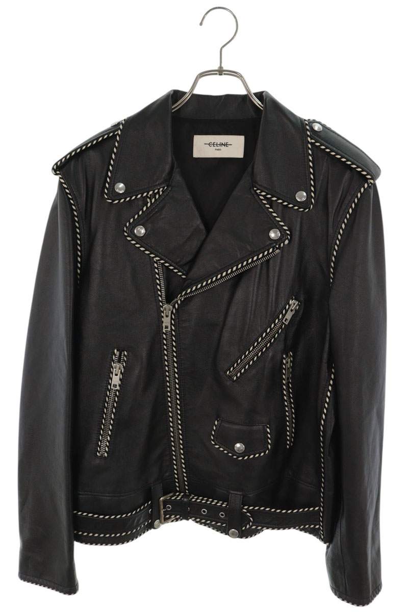 CELINE 19AW Black & White Calfskin Leather Jacket Size 54