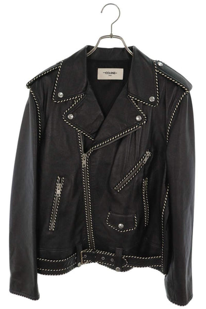 CELINE 19AW Black & White Calfskin Leather Jacket Size 54