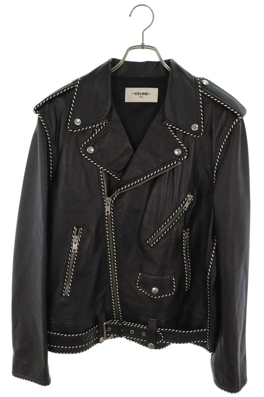 CELINE 19AW Black & White Calfskin Leather Jacket Size 54