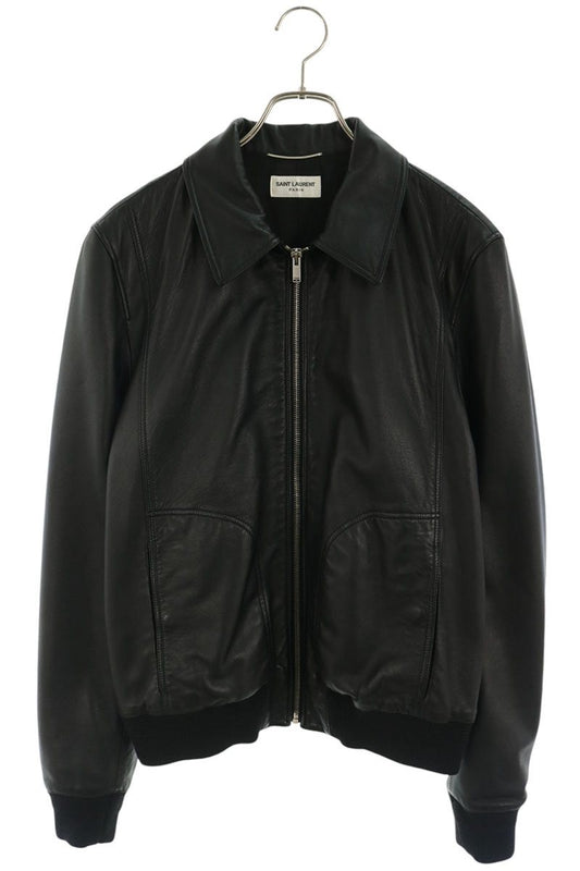 SAINT LAURENT PARIS Lamb Leather Single Jacket Black Size 48