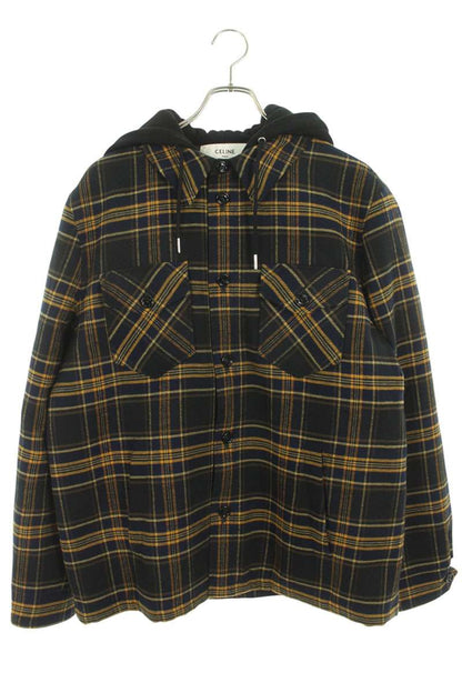 CELINE Multi Cotton Check Hood Logo Blouson Size M
