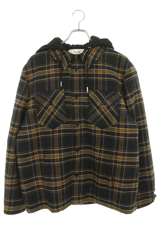 CELINE Multi Cotton Check Hood Logo Blouson Size M