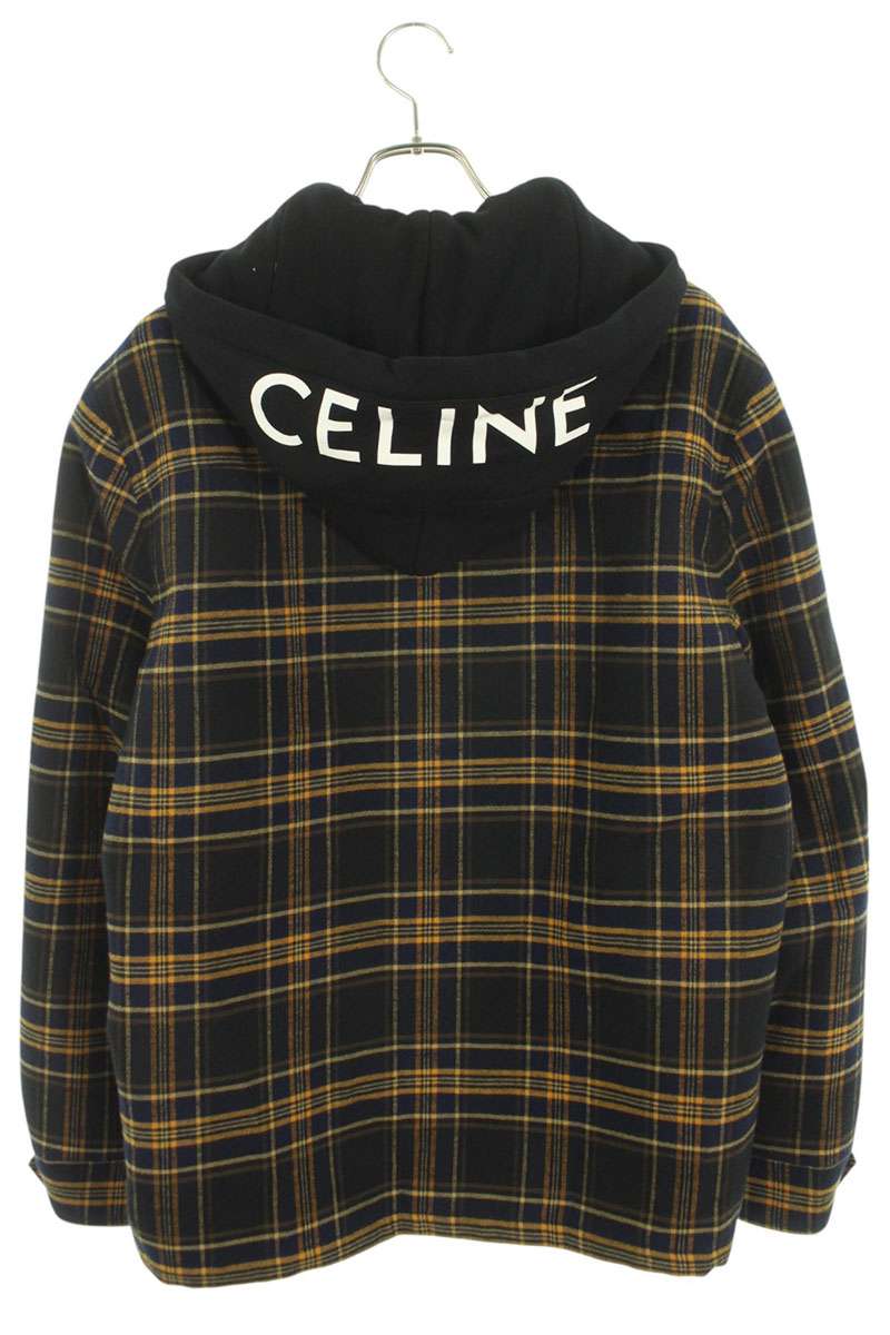 CELINE Multi Cotton Check Hood Logo Blouson Size M