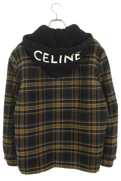 CELINE Multi Cotton Check Hood Logo Blouson Size M