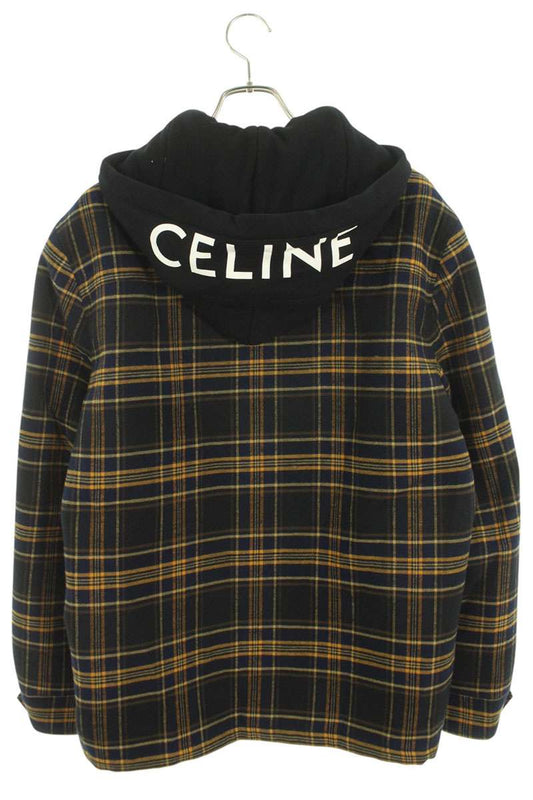CELINE Multi Cotton Check Hood Logo Blouson Size M