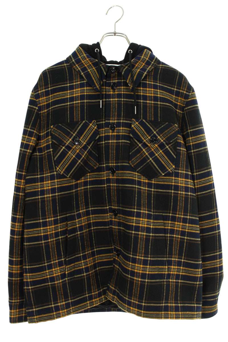 CELINE Multi Cotton Check Hood Logo Blouson Size S