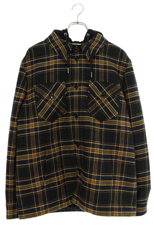 CELINE Multi Cotton Check Hood Logo Blouson Size S
