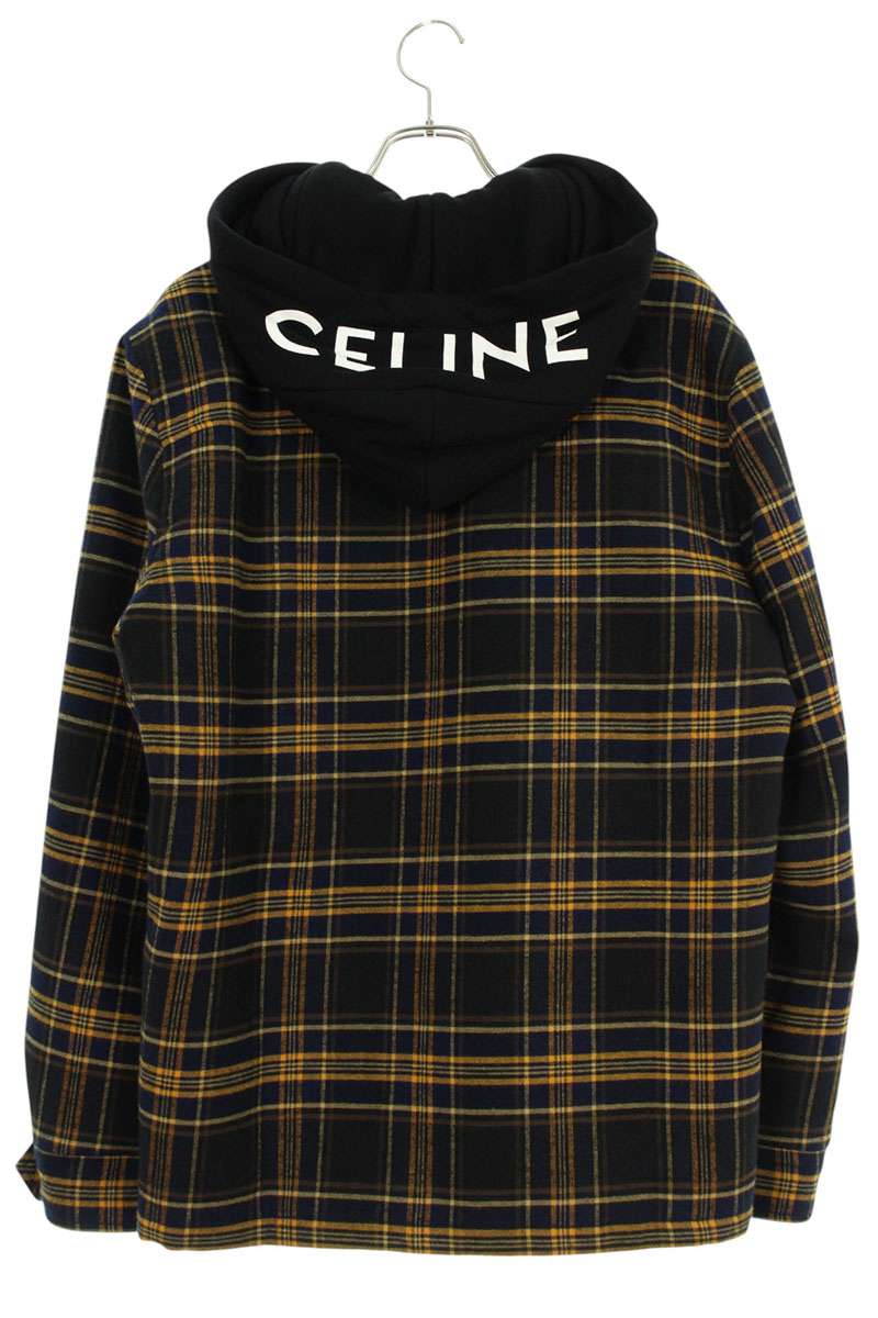 CELINE Multi Cotton Check Hood Logo Blouson Size S