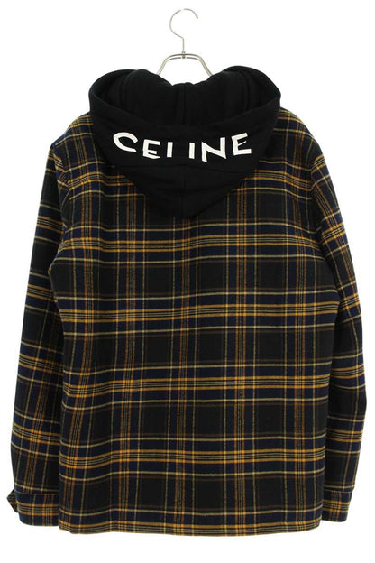 CELINE Multi Cotton Check Hood Logo Blouson Size S
