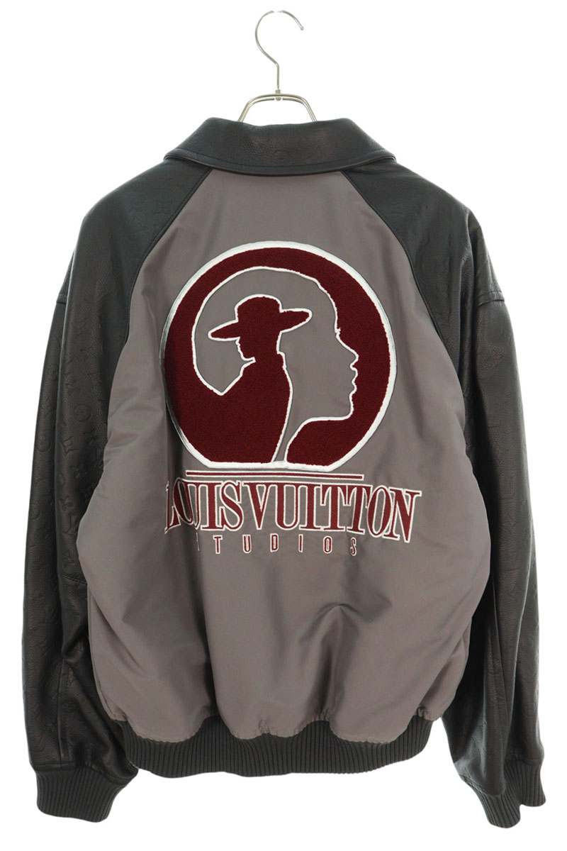 LOUISVUITTON 23AW Monogram Leather Varsity Jacket Size L