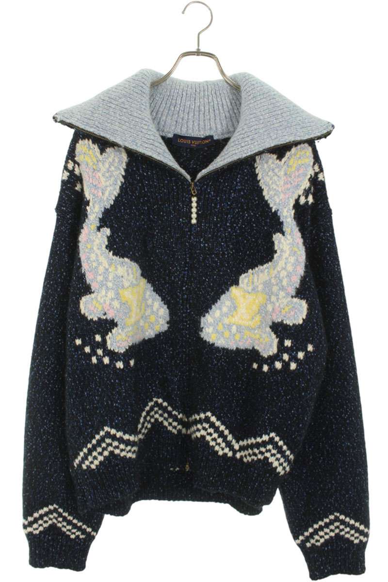LOUISVUITTON 25AW Faux Pearl Embroidered Zip Knit Size 5L