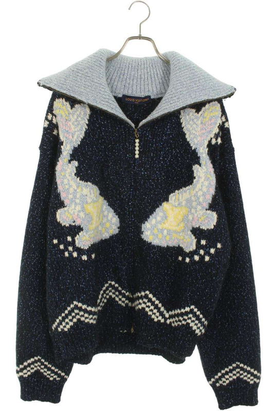 LOUISVUITTON 25AW Faux Pearl Embroidered Zip Knit Size 5L