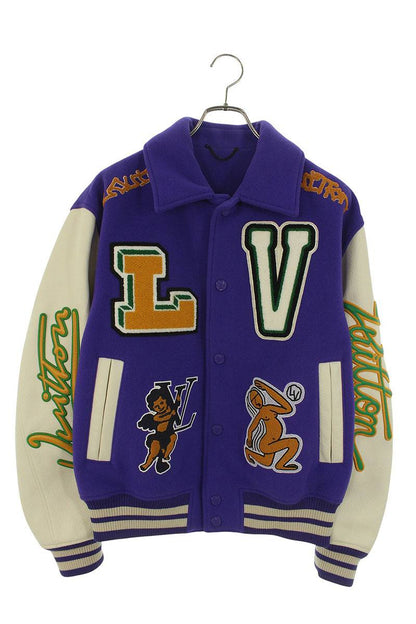 LOUISVUITTON 22AW Multi Patch Leather Varsity Jacket Size S