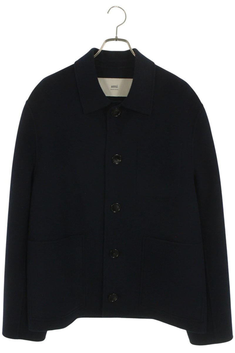 AMI Alexandre Mattiussi Boxy Button Wool Blouson Navy Size L