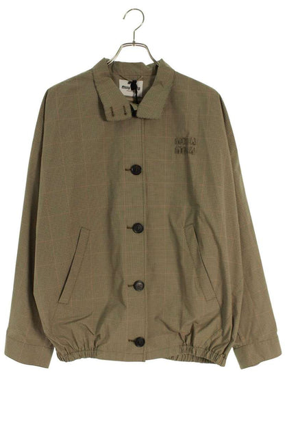 miumiu Logo Embroidered Check Blouson Beige Size 38